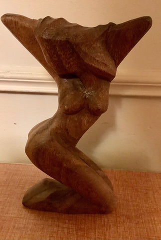 Vtg  nude woman lady Sculpture Wood Carving Bust Portrait Figurine  mid century