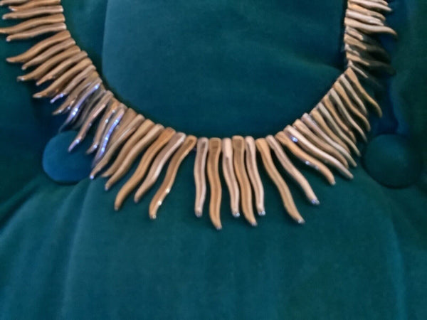 Vintage Gold Tone Spike Bib Necklace Statement Chain Choker Collar