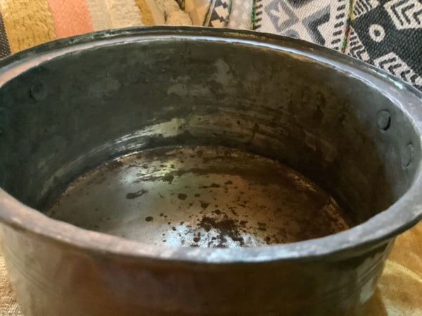 VTG hammered Copper Tin Lined Brass Handle pot Pan no lid