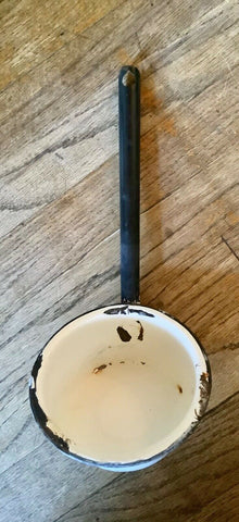 Vintage White & Black Enamelware enamel Long Handle Ladle / Dipper