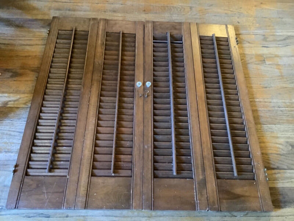 Vintage pair Rustic Wood Louver Window Shutters Salvage Shabby Chic Wooden