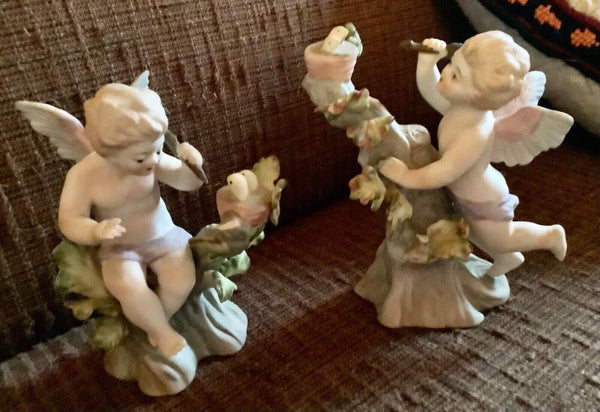 Vintage LEFTON China Hand Painted Cupid Angels Arrows Ceramic Figurines # 952