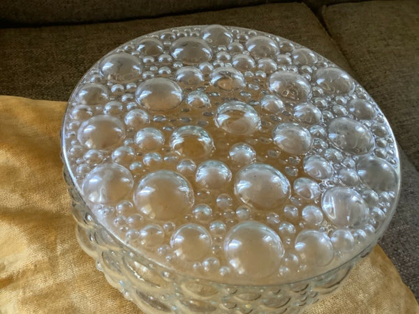 Vtg mid century Clear Bubble circle Glass Ceiling Light Globe shade Fixture