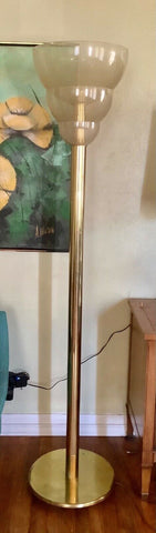 Vtg mid-Century glam Brass gold tone Modern Floor torchiere Lamp glass shades