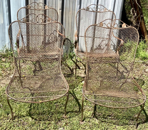 Vintage mid century modern wire set Wrought Iron Patio Lawn garden 4 Chairs