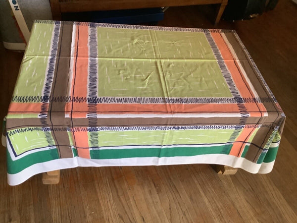 Vtg Mid Century Modern  mcm block Kitchen Tablecloth  table cloth multicolor