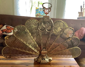 Vtg Fireplace Folding Screen Vintage "Peacock" Cameo Victorian Fan mid Century