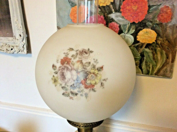 Vtg antique Gone with the Wind gwtw floral satin table desk parlor Lamp globe