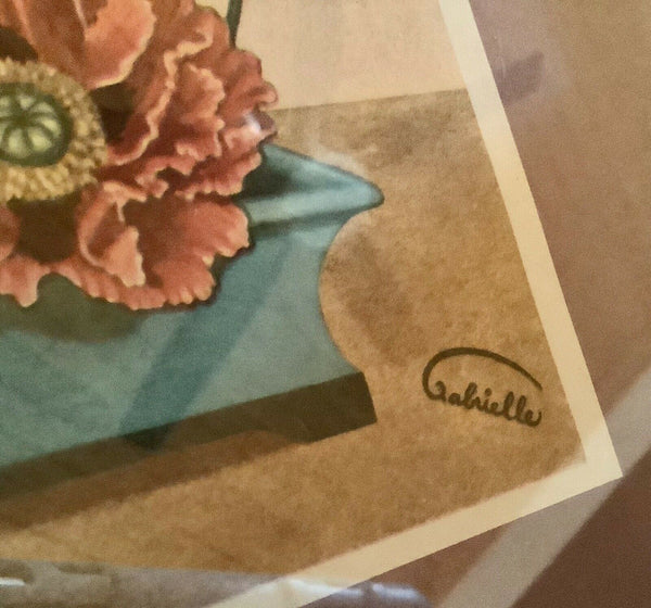 Vintage Gabrielle Mid Century Shabby Chic Floral Framed wood  frame Print art