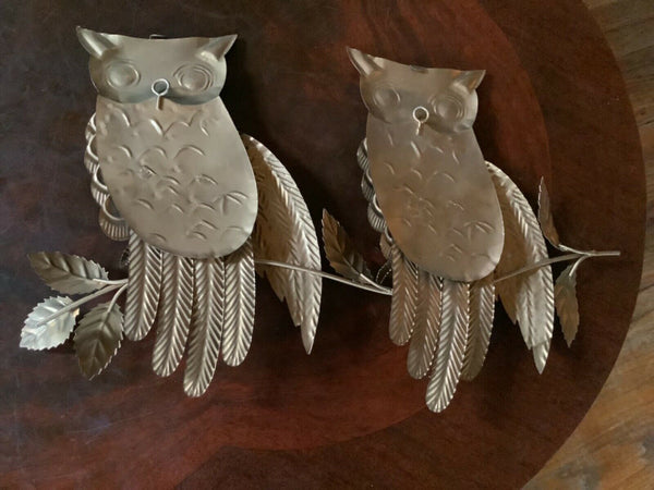 Vintage Owl mid Century  Metal Wall Art Hanging Sculpture Gold  Owl Sculpture