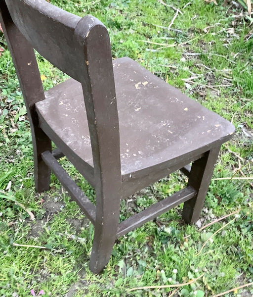 Vintage small brown painted Solid Wood wooden Child School Chair