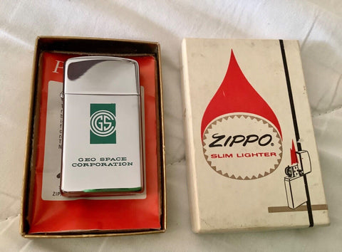 Vintage Slim Zippo Lighter in ORIGINAL BOX Geo space