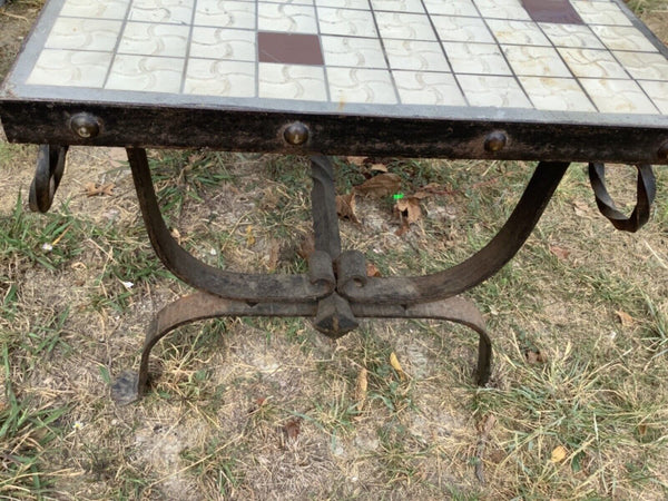 Vtg  Black Wrought Iron Scroll revival gothic Tile patio coffee Table