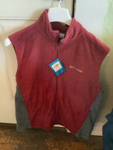 New Columbia Mens Granite Mountain Full Zip Fleece Vest Maroon gray Size Large L