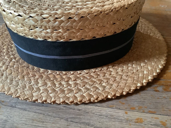 Vtg Mens  Boater Straw Hat Size 7 Made In Texas Barbershop Quartet t.w. Ayres