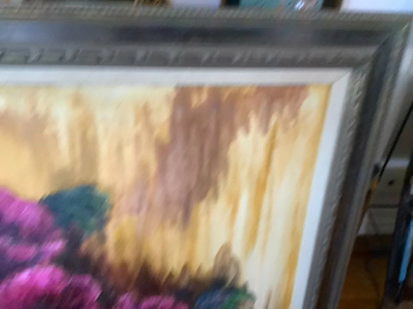 Large frame Vtg mid century Oil Painting Floral flowers Still Life Signed Molly