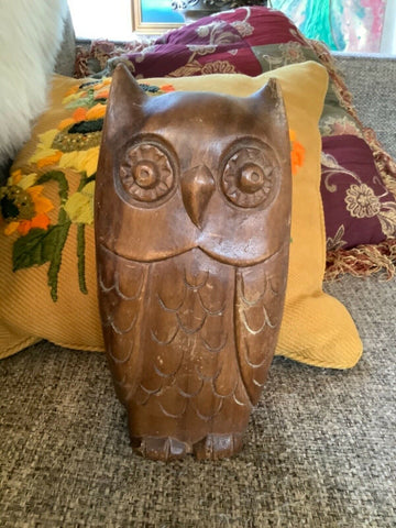 Vtg Mid Century Modern Hand Carved Folk Art Wooden Owl Sculpture Margal of Calif