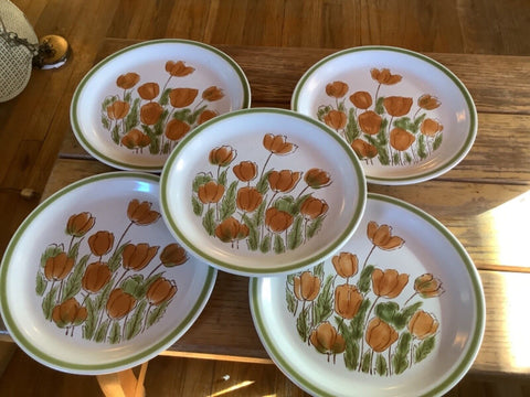 MEADOWBROOK Stoneware Vintage Japan Orange Poppies Ceramic Dinner  Plate Japan