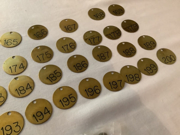 Lot 39 Vintage 1.5" Round Brass Tags Misc Numbers Industrial Steampunk hooks