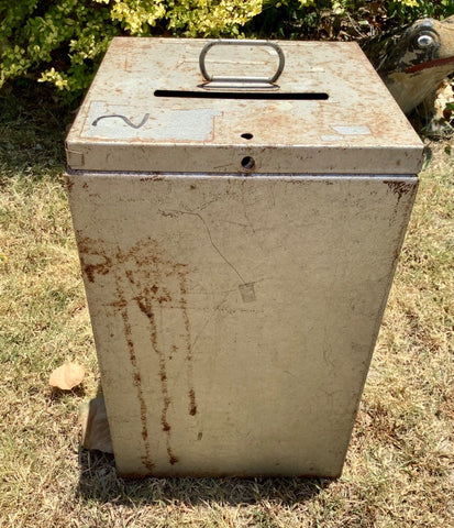 Vintage Large Galvanized Metal Voting Ballot Polling Suggestion Box chest