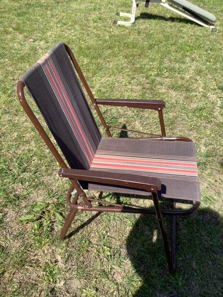 Vintage Airstream rv Brown Striped Folding Lawn Camping Chair