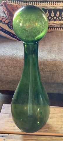 Vtg Green Mid Century Glass Decanter Bubble bottle Vintage stopper