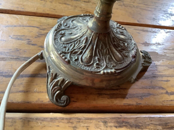 Vintage Electric Brass Table Lamp 5 Candelabra Glass Crystals Prisms antique  1