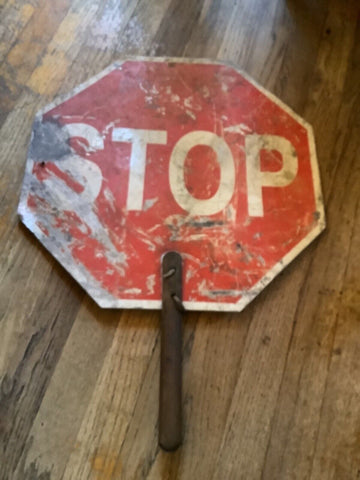 Vintage Sign Stop Slow Two-sided Hand Held Metal 18 School/Road Construction