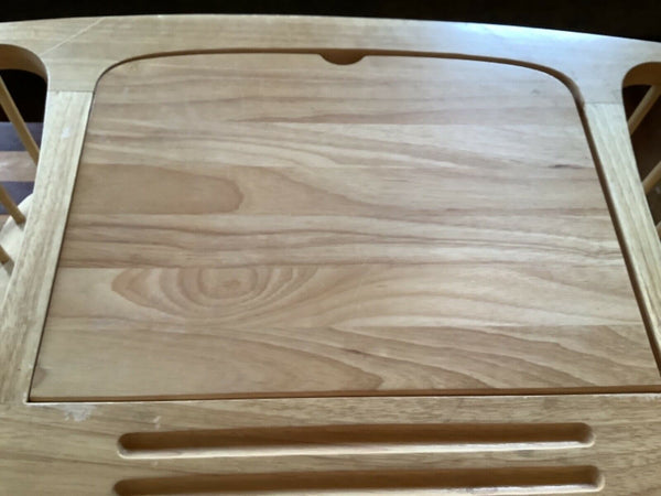 VTg wood BREAKFAST BED TRAY laptop TABLE  POCKETS Magazine rack serving spindle