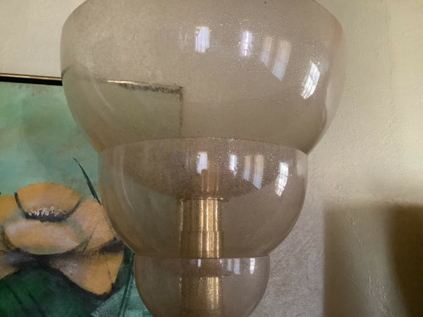Vtg mid-Century glam Brass gold tone Modern Floor torchiere Lamp glass shades