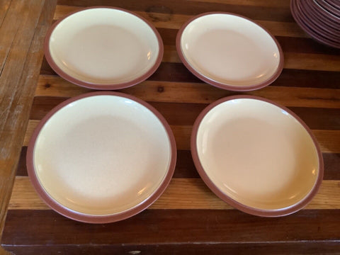 Set 4 Denby Salad bread Plate Stoneware Yellow with Brown Trim