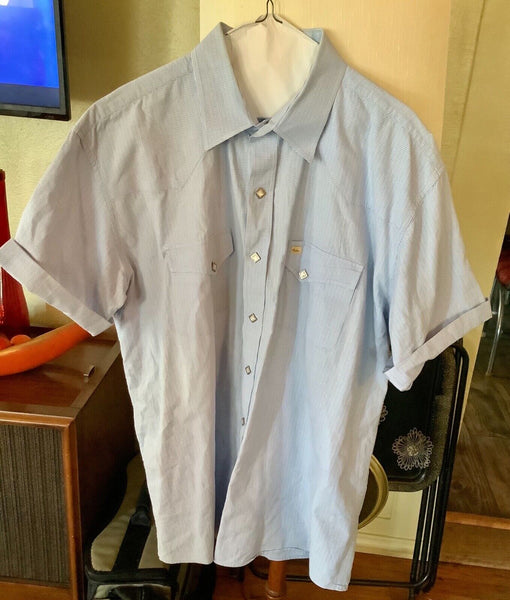 Larry Mahan Mens Xl Blue Geometric Western Short Sleeve Pearl Snap Shirt