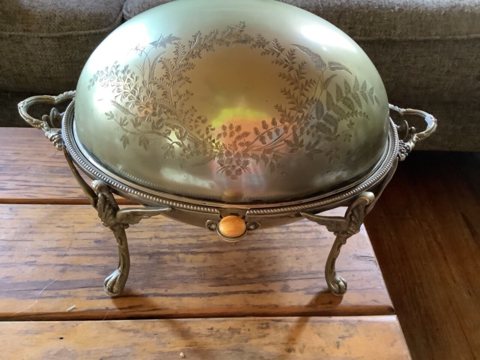 Vtg Antique Silver Plate Roll Top Dome Chafing Caviar Butter