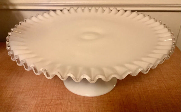 Vtg silver crest  Fenton Milk Glass  Pedestal Round Cake Serving Plate 13”