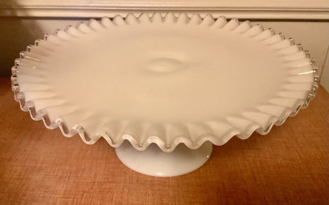 Vtg silver crest  Fenton Milk Glass  Pedestal Round Cake Serving Plate 13”