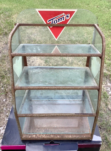 Vtg metal glass shelf Tom’s Toasted Peanut Metal Display Rack Lance Jar Store