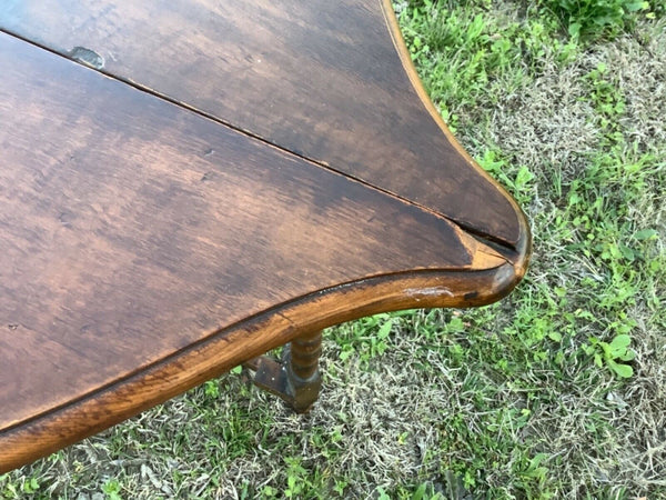 Vtg antique wood turned leg drop leaf down end side corner table Michigan chair