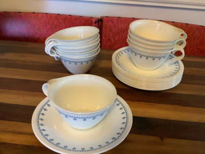 Vintage Set of 10 Corelle Blue Snowflake Garland Cups and Saucers