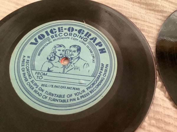 Pair Vintage 1942 Voice-O-Graph 6" Recording Discs Vinyl Records