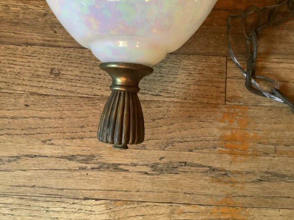 Vtg Hanging Swag Lamp  Globe Mid Century MCM Pearl Iridescent White light