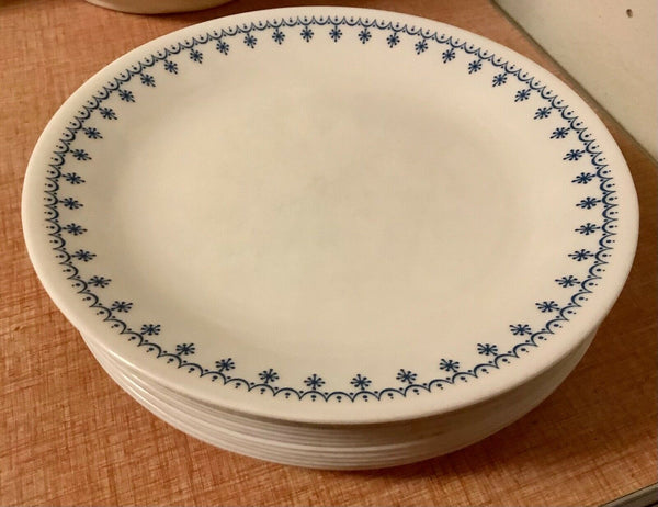 15 Vtg Corelle Blue Snowflake Garland Lunch luncheon Plates 8 1/2" Corning