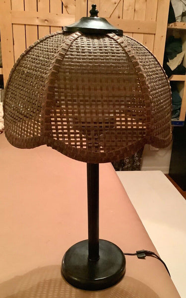 Vintage Boho Wicker Rattan Table Lamp  Shade Globe Mid Century modern retro