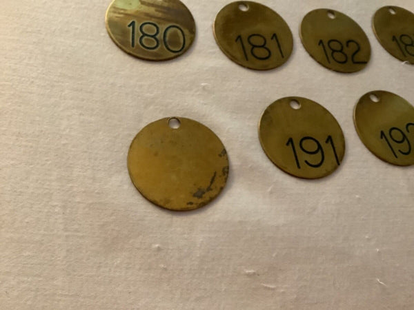 Lot 39 Vintage 1.5" Round Brass Tags Misc Numbers Industrial Steampunk hooks
