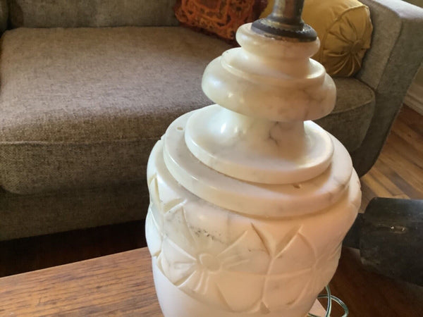 Vtg Old Vintage MCM Neoclassical Italian Carved Art Alabaster Marble Table Lamp