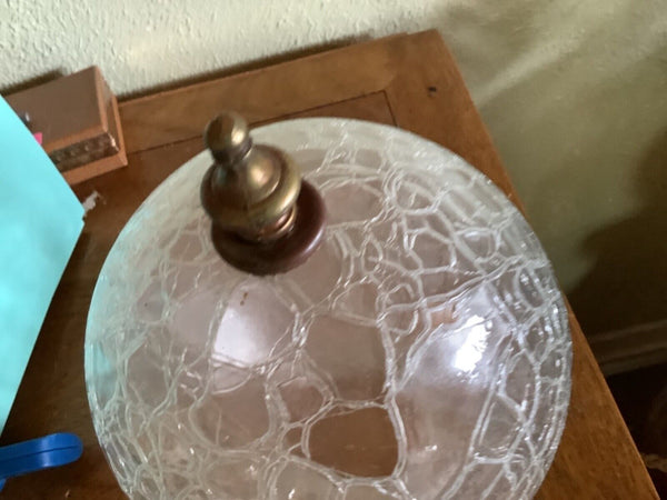 Mid Century CRACKLE GLASS Clear Ceiling Light Fixture Globe Shade MCM vtg