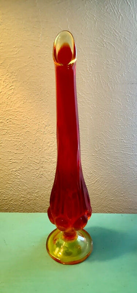 Vtg Viking Red Orange Amberina Stretch Swung Vase Art Glass mid century retro