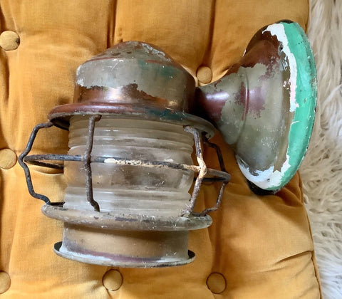 Vintage Deco Copper  Brass Nautical Arts & Crafts Lantern Porch Light Sconce