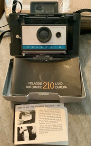Vintage Polaroid Automatic 210 Land Camera with Hard Case, Strap, Manual, Clip