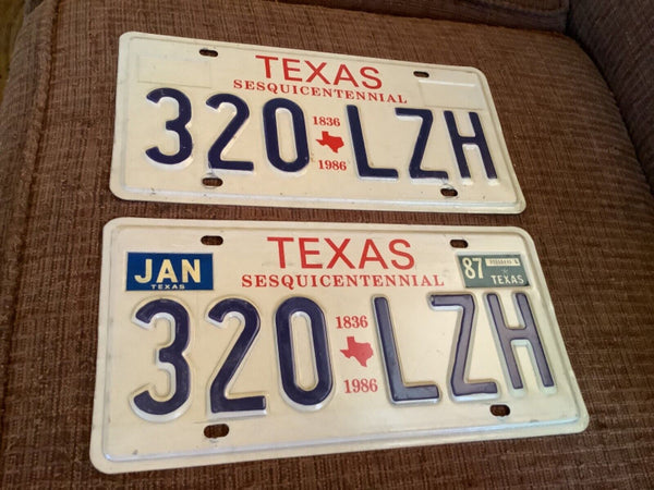 Vintage Texas 1986 SESQUICENTENNIAL License Plate PAIR 320 LZH