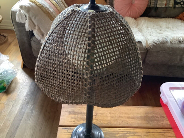 Vtg retro Table Lamp Wicker Shade Globe Light Metal  MCM Boho mid century